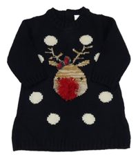 Tmavomodré puntíkaté svetrové šaty se sobem Next