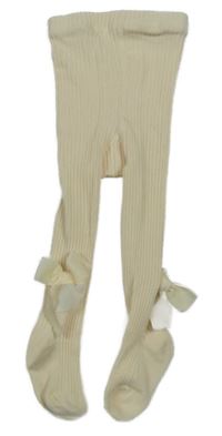 Smotanové rebrované pančuchy s mašľami