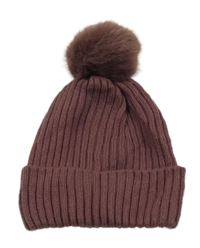 Vínová pletená čepice s bambulí 