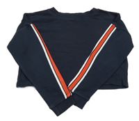 Tmavomodrá crop mikina s červenymi pruhmi H&M