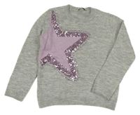 Sivý melírovaný sveter s hviezdou a flitrami George