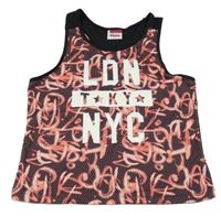 Čierno-ružový vzorovaný športový top s nápisom Yigga