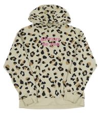 Smetanovo-černá leopardí mikina s nápisem a kapucí Primark