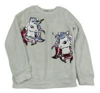 Smotanová plyšová mikina s jednorožci z flitrů H&M