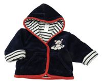 Tmavomodrá zamatová zateplená prepínaci mikina s kapucňou C&A