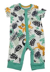 Bielo-zelený overal s listami a zvieratkami Nutmeg