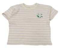 Svetloružová -krémové pruhované tričko s květy z flitrů John Lewis