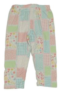 Bielo-ružovo-modro-zelené patchworkové legíny Topolino