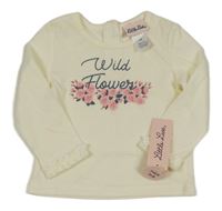 Nové - Smotanové tričko s nápisom a kvetmi