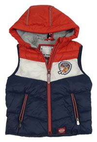 Červeno-bílo-tmavomodrá šusťáková zateplená vesta s kapucí - Tlapková Patrola C&A