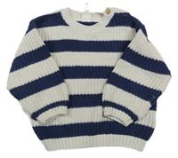 Bielo-tmavomodrý pruhovaný sveter H&M