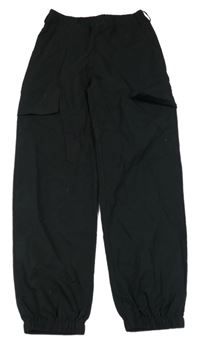 Čierne šušťákové cargo cuff nohavice Shein