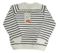 Nové - Bílo- tmavomodrý pruhovaný svetr Zara