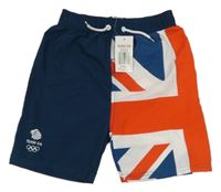 Nové - Petrolejovo-bielo-červené plážové kraťasy s vlajkou