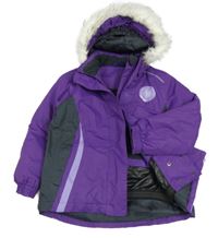 Fialovo-šedá šusťáková lyžařská funkční bunda s kapucí s kožešinou Crivit