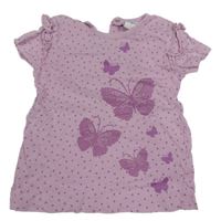 Lila bodkovaná é tričko s motýlikmi Topolino