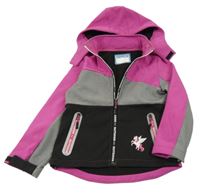 Fuchsiovo-černo-šedá softshellová bunda s kapucí 
