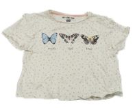 Bielo-ružové bodkovaná é crop tričko s motýlikmi F&F