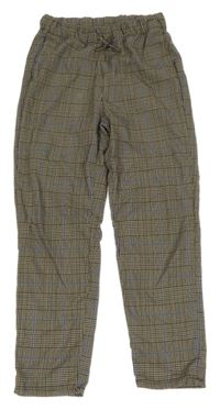 Béžovo-čierno-modré kockované teplákové nohavice H&M