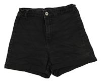 Tmavošedé riflové high waist teplákové kraťasy H&M