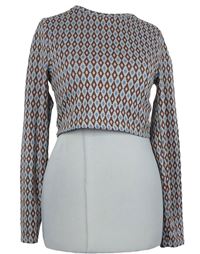 Dámské hnědo-modré vzorované crop úpletové triko Primark 