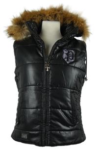 Dámská černá šusťáková zateplená vesta s erbem a kapucí Philipp Plein 