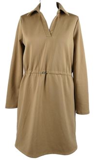 Dámske béžové šaty so stahováním a golierikom Primark