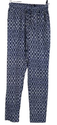 Dámské tmavomodro-bílé vzorované volné kalhoty New Look 