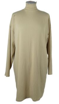 Dámské béžové žebrované šaty s rolákem Boohoo 