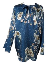Dámska tmavomodrá kvetovaná saténová blúzka s vázačkou Bonita
