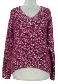 Dámsky ružovo-fialový melírovaný chlpatý sveter TU