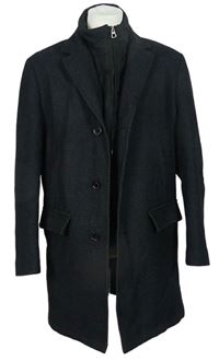 Pánsky čierny vzorovaný vlnený kabát Pierre Cardin