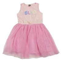 Ružové bavlněno/tylové šaty s nápisom Little kids