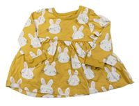 Horčicové bavlnené šaty s králíčky zn. M&S