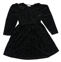 Čierne bodkovaná é zamatové šaty Matalan