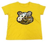 Žlté tričko s medvídkem Pudsey z překlápěcích flitrů George