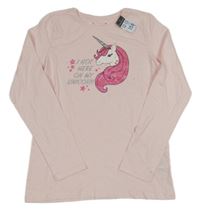 Nové- Světlerůžové triko s jednorožcem Primark