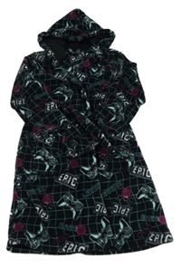 Čierno-modrý kockovaný chlpatý župan s ovladači a kapucňou George