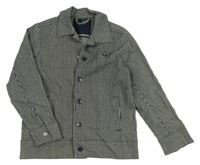 Tmavomodro-biela pruhovaná rifľová bunda