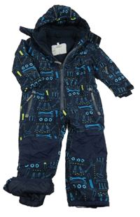 Tmavomodrá šusťáková zimní kobminéza s nářadím a kapucňou Topolino