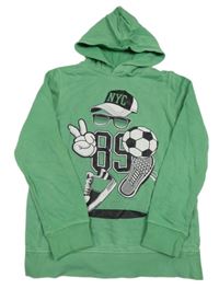 Zelená mikina s potiskem a kapucí C&A