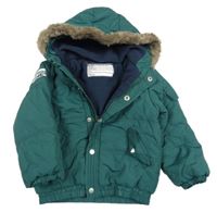 Tmavozelená šusťáková zimní bunda s kapucí 