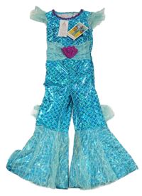 Nové - Modrý vzorovaný kalhotový overal s mušlí 