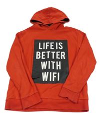 Červeno-čierna mikina s nápisom a kapucňou H&M
