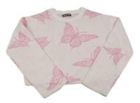 Svetloružový crop sveter s motýlikmi