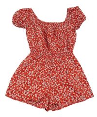 Červený květovaný kraťasový lehký overal New Look