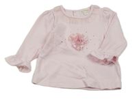 Svetloružové tričko s 3D kvetinami a kamienkami