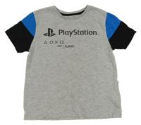 Svetlošedá -čierno-modré tričko s PSP potlačou Primark