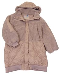 Starorůžová šusťákovo/chlupatá zateplená parka s kapucí Next