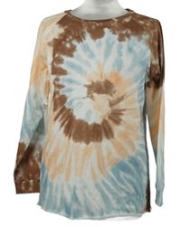 Nové - Dámske béžovo-hnedo-modré batikované tričko Basico